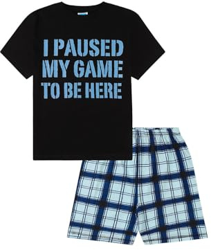 Boys I Paused My Game to Be Here Gaming Grey Black Checked Short Pyjama Set