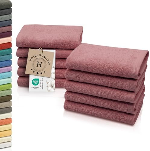 ZOLLNER 10er Set Seiftücher - weiche und saugstarke Waschlappen - waschbar bis 95°C - Baumwolle - 30x30 cm in Altrosa