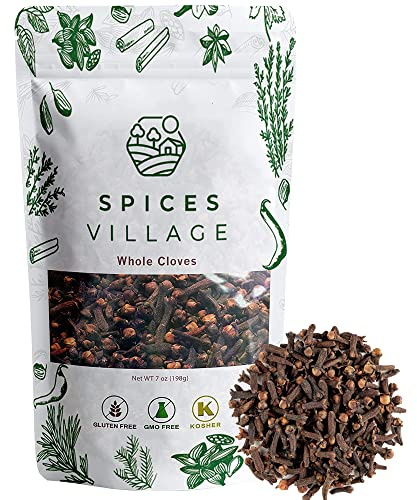Spices Village Cloves Whole, All Natural Dried Clove Buds, Clavos de Olor 7 Ounces, Kosher, Gluten Free, Non GMO, Whole Seeds Great for Food, Tea, Potpourri, KETO Friendly, Resealable Bulk Bag