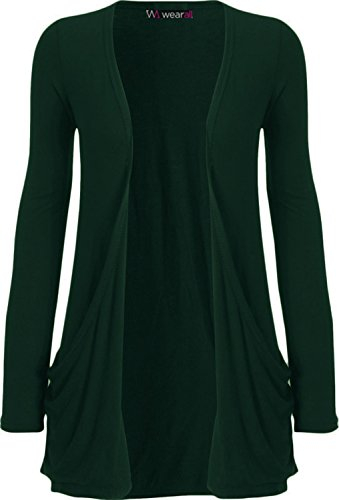 WearAll Cardigan à manches longues avec poche pour femme Tailles 36 à 54, vert bouteille, XXL Grande taille