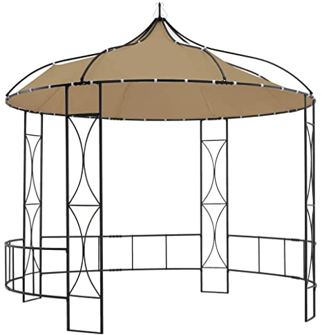 vidaXL Pavillon Wasserbeständig Gartenpavillon Partyzelt Gartenzelt Festzelt Metallpavillon Bierzelt Garten Zelt Outdoor 300x290cm Taupe Rund