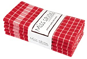Miss Savon Geschirrhandtücher Rot - 5er Set Geschirrtücher Baumwolle Premium Küchenhandtücher Küchentücher Vintage & Deko Handtücher für die Küche Kariert (Rot)