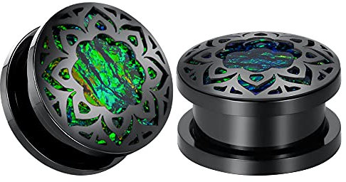 COOEAR 1 Pair Gauges for Earrings Flower Fake Opal Tunnels Ear Plugs Flesh Stretchers Expander 0g to 1 Inch.