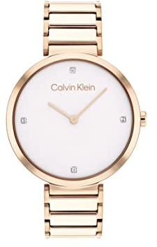 Calvin Klein Orologio Analogico al Quarzo da donna con cinturino in acciaio inossidabile color oro rosa - 25200135, 36mm, Grey