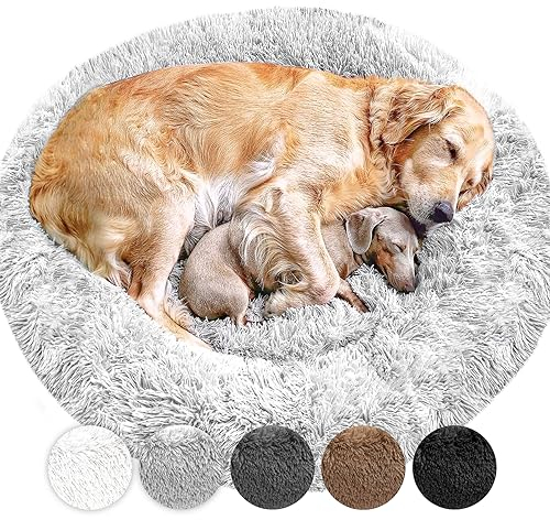 Wahre Tierliebe Hundebett Donut - Das Original - waschbar [XS, 60cm, grau] Hundekissen, Hundekorb, Flauschiges Hundebett für große, mittelgroße & kleine Hunde
