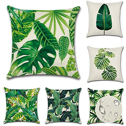 JOTOM Wasserdicht Kissenbezug Outdoor Wasserabweisend Kissenhülle Dekokissen Sofakissen Dekorativ Couchkissen Bezug für Sofa Wohnzimmer Balkon Garten 45x45cm Tropische Pflanzen 4