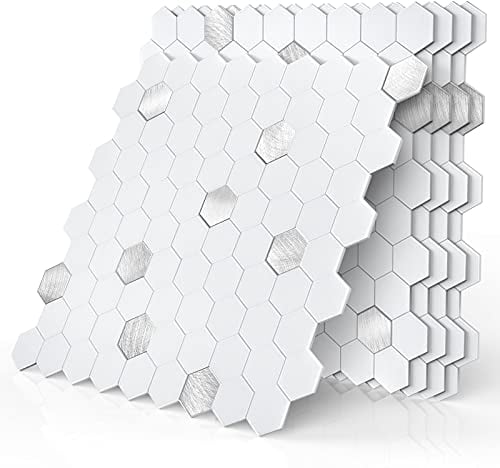 BeNice Fliesenaufkleber Küche,Wandfliesen Selbstklebend Sechseck Bad Wasserdicht(5 Stück,weiß)