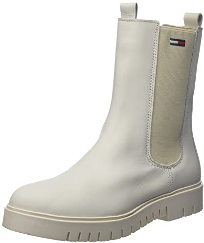 Tommy Hilfiger Tommy Jeans Stivaletti Chelsea Lunghi, Stivale Basso Donna, Avorio, 41 EU