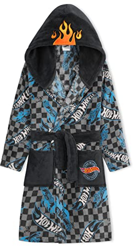 Hot Wheels Bademantel Kinder Jungen Mädchen Morgenmantel Fleece (Grau, 5-6 Jahre)