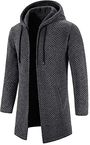 Kapuze Wintermantel Herren gefüttert mit Stehkragen Steppjacke Winddicht Business Überzieher Schlank Wanderjacke Softshelljacke Kapuzenjacke outdoorjacke Übergangsjacke, Dunkelgrau, L