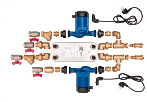 KRATKI 20 Plattenwärmetauscher mit Pumpe und Zubehörset für Kamine mit Wassermantel