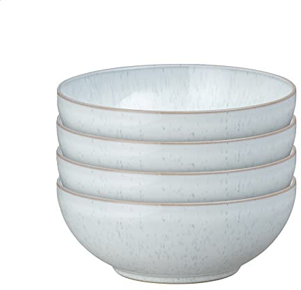Denby - White Speckle Cereal Bowls Set of 4-820ml Dishwasher Microwave Safe - Scratch Chip Resistant - White, Neutral, Ceramic Stoneware - Tableware for Porridge, Muesli, and Desserts