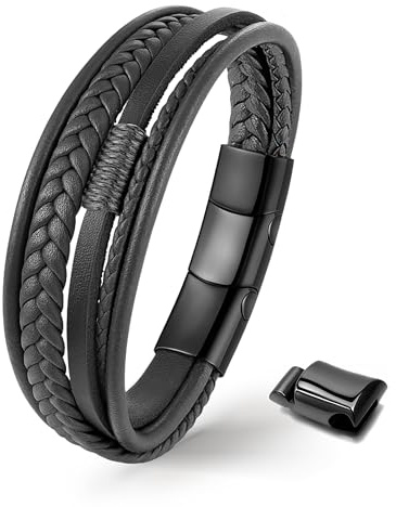 UNIQAL | Lederarmband Herren FEATHER Mens Bracelet | Edelstahl, Echtleder | Etui Box Gratis
