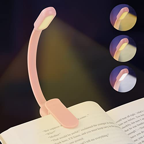 Lampe de Lecture, Liseuse Lampe Clip USB Rechargeable, 3 Modes Protection des Yeux(Blanc/Chaud/Blanc Chaud)360°Cou Flexible Liseuse Lampe Clip Respectueuse des Yeux pour Lire au Lit,Enfant,Kindle,Rose