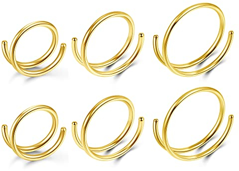 JSDDE 6er Nasenpiercing Ring Nasenring Nose Ring Hoop Ringe Piercing für Ohr Helix Tragus, 20ga, 6-10mm, Gold