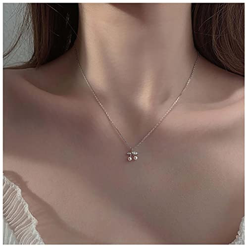 Dervivea Boho Collana Girocollo Ciliegia Con Ciondolo Perla - Catena Argento Con Perla Cz - Gioielli Per Donne E Ragazze