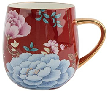 DYPASA Tazas Taza de Gran Capacidad Taza de China Copa for el hogar Taza de Flores Pintada a Mano Taza de café con Mango de Oro Taza de cerámica (Color : A)