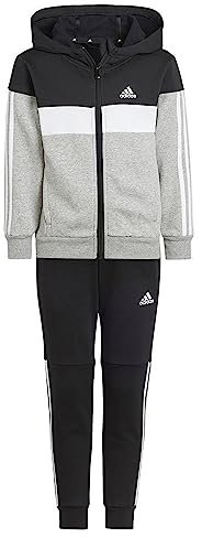 adidas Unisex - Bambini Tiberio 3-Stripes Colorblock Fleece Track Suit Kids, black/white/medium grey heather, 3-4 Years