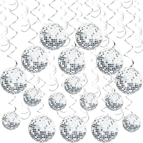 Discokugel Party Luftschlangen Discokugel Hängende Spiralen 7 Stück, 70er 80er 90er Jahre Thema Party Dekorationen, Silber Luftschlangen HäNgende Wirbel Party Decken Deko Disco Rock Hippie Zubehör