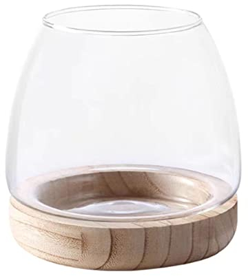 LIBOOI Glass Vases for Flowers, Clear Flower Vase Glass Fish Bowl Vase with Wooden Base, Goldfish Bowl Bud Vase Glass Terrarium Hydroponic Flower Ornaments