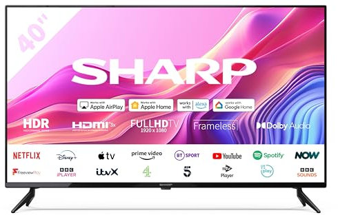 SHARP 40FD6K 40-Inch Full HD Smart Roku TV™ in Black with Active Motion 200, HDR10 support, Freeview Play, Pre-Installed Apps, 3x HDMI & 1x USB