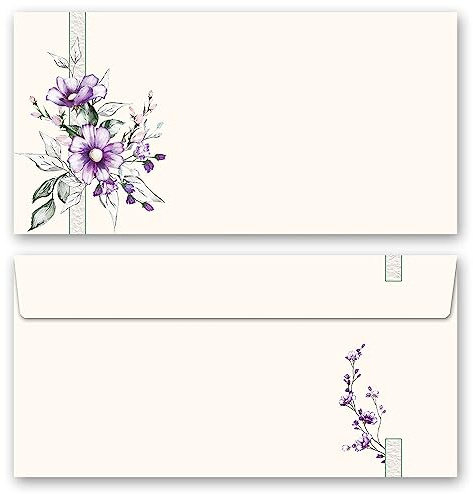 Buste da lettera decorate Fiori & Petali FIORI VIOLA autoadesive, con strisce adesive - Paper-Media (50 sobres DL (110x220 mm) (sin ventanas))