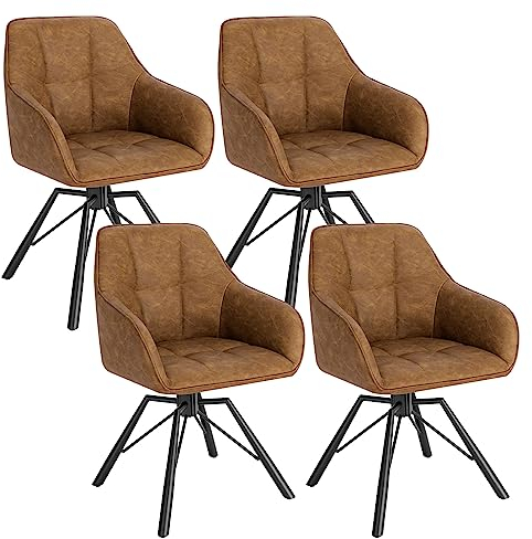 WOLTU Esszimmerstühle drehbar 4er-Set, Küchenstuhl, Polsterstuhl, Drehstuhl, bequemer Stuhl mit Armlehnen Rückenlehne, für Esszimmer Wohnzimmer, mit Kunstlederbezug, Hellbraun, BH366hbr-4