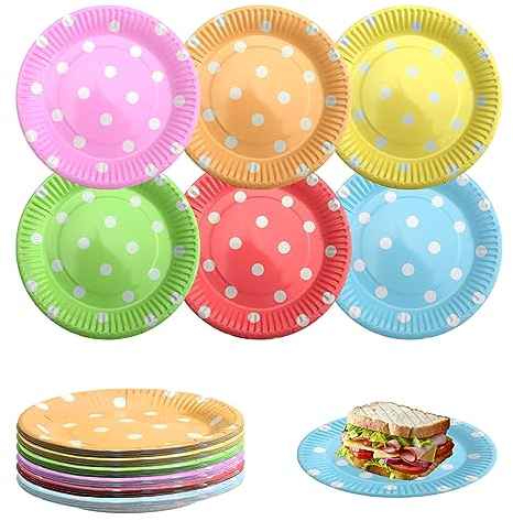 HENGBIRD 60 platos de papel para fiestas, para manualidades, multicolor, de 7 pulgadas, redondos, para cumpleaños infantiles, vajilla desechable, para fiestas y celebraciones como cumpleaños, bodas o