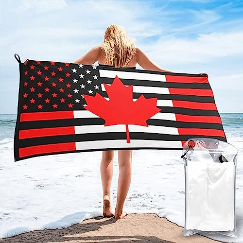 Serviette de plage drapeau USA Canada, serviettes de plage en microfibre, surdimensionnées, à séchage rapide (80 x 160 cm), résistantes au sable, absorbantes, compactes, couverture de plage, serviette