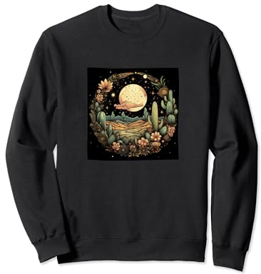 Cactus Luna Desierto Flores Estrellas Celestial Boho Gráfico Sudadera