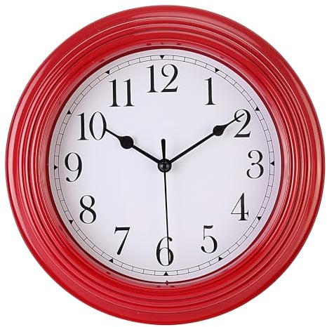 Topkey Silent Wall Clock Kitchen 9 Inch Retro Non-ticking Decorative Bedroom Office Wall Clock - Cherry Red