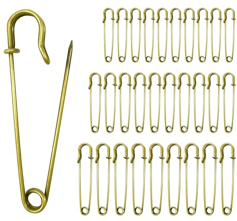 Extragroß Sicherheitsnadel, 30 Stück Heavy Duty Sicherheitsnadel, 50/60/70mm Sicherheitsnadeln Sortiert für Kleidung, Quilten, Kunsthandwerk, Charms, Decken, Röcke, Schal (Gold)
