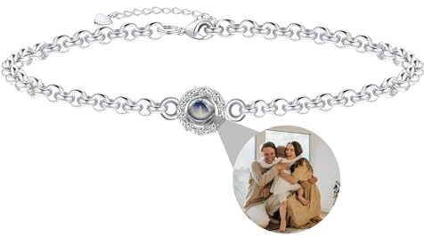 Zopmopae Personalisiertes Armband mit Bild innen, Individuelle Foto Projektion Armband, Kreis Bild Armband personalisiert, Foto-Gedenk-Armband für Frauen Freundin Mutter Männer Haustiere