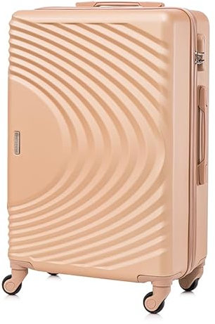 BETLEWSKI - Mittelgroß Koffer Hartschale - Reisekoffer mit 4 Rollen - Leicht Hartschalenkoffer ABS Rollkoffer mit Schloss - Modell SINOPE - Größe 66cm x 42cm x 25cm 63 Liter- Gold