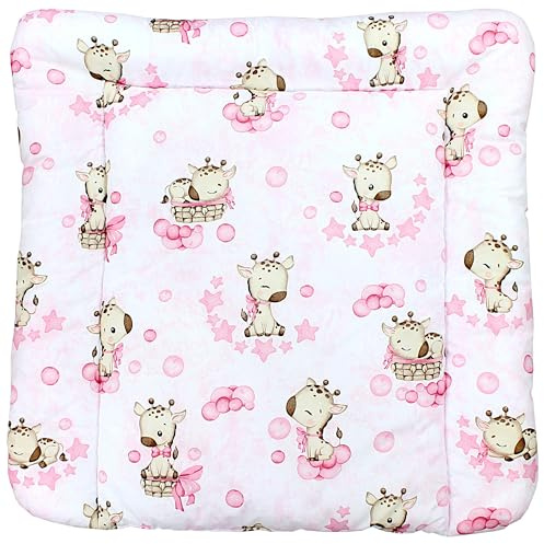 TupTam Baby Wickeltischauflage mit Baumwollbezug Gemustert, Farbe: Giraffe/Rosa, Größe: 70 x 60 cm