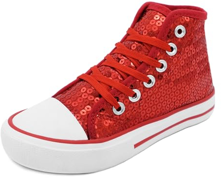 Sprint Sport Pailletten Schuhe Kinder Glitzer Sneaker auch als Wendepailletten wählbar Halbhoch Kinderschnürer Disco (Rot-Kinder, EU Schuhgrößensystem, Kleinkind, Numerisch, M, 31)