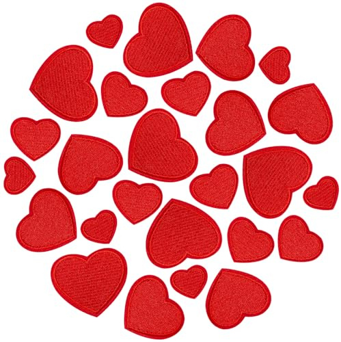 IANZE 24PCS Red Heart Shape Iron on Patches, Mini Cute Heart Shape Iron-on/sew-on Patches Embroidered Applique Decoration Patches