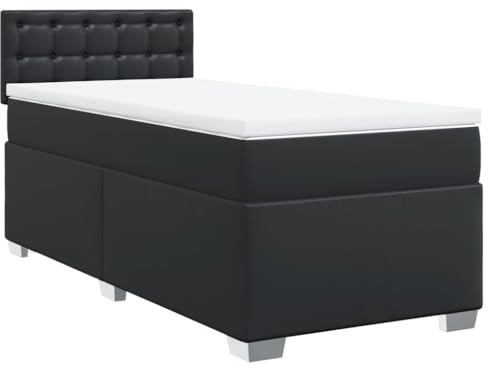 vidaXL Boxspringbett, Einzelbett mit LED Matratze Matratzenauflage, Bettgestell mit Lattenrost Kopfteil, Polsterbett Bett für Schlafzimmer, Schwarz 100x200cm Kunstleder