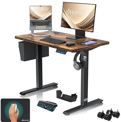 KESSER® Höhenverstellbarer Schreibtisch elektrisch 100cm x 60cm | Ergonomisch Steh-Sitz Schreibtisch | 3-Funktions-Memory Steuerung | Inkl. 360° Rollen & USB-Ladeanschluss Computertisch für Homeoffice