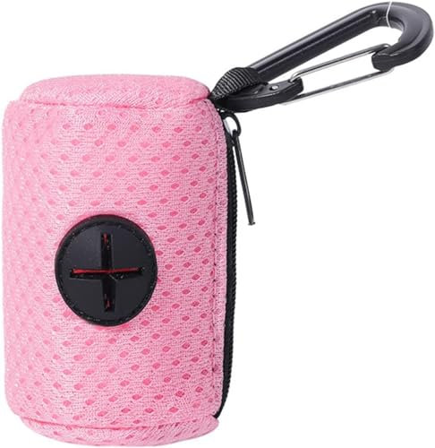 Pink Dog Poop Bag Holder Mesh Fabric Attachment Doggy Bag Holder with Zipper Pet Waste Bag Dispenser Hangable Dog Poop for Picking Up Poo After Your Dog for Walking and Hiking Pooper Scoopers and Bags
