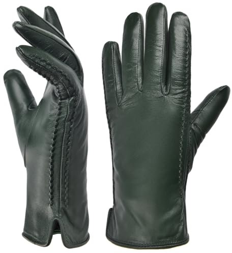Harssidanzar Damen Winter Warmes Futter Lammfell Leder Handschuhe Touchscreen Texting Warme Fahrhandschuhe HL001EU,Grün, Größe M