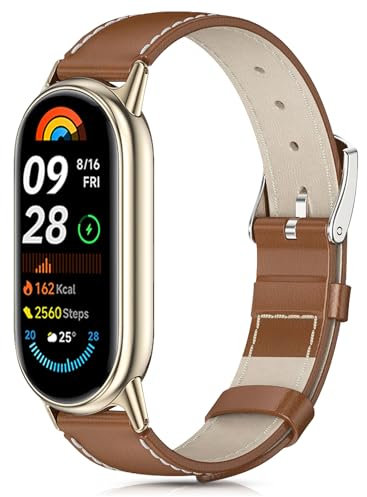 MIJOBS Bracelet en Cuir Compatible avec le Xiaomi Band 10/9/8 Bracelets de Remplacement, Légers, Doux et Confortables Accessoires pour Montres Intelligentes