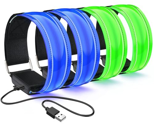 flintronic LED Armband, Reflective LED Leuchtarmband, Led Armbänder Leuchtband, Sicherheits Licht, Unisex für Nachtlauf, Joggen und Outdoor Sports, Blau+Grün