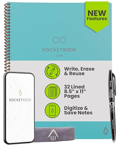 Rocketbook Core Reusable Smart Notebook, Lined Pages For School, Work and Creative Projects, Letter Size 8.5x11, Teal - Premium