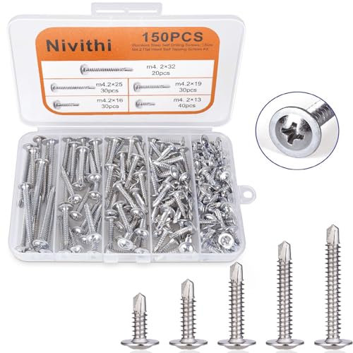 Nivithi SR42S 150x 410 M4.2 mm Vis Autoforeuse Métal–Vis Autoforeuse Inox–Vis Autoperforante Cruciforme Tête Ronde–Vis en Acier Inoxydable pour Bois,Tôle et Plastique–Polyvalentes et Durables