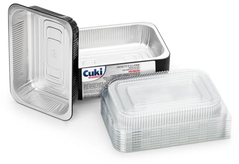 Cuki Professional vaschette alluminio con coperchi ultra-forza, 4 porzioni, laccate, cm24x17xh5 , 1 confezione da 25 pezzi, monouso per forno, microonde, frigo, cottura, conservazione