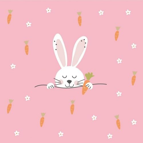 20 Servietten Osterhase auf rosa mit Möhre und Blumen 33cm