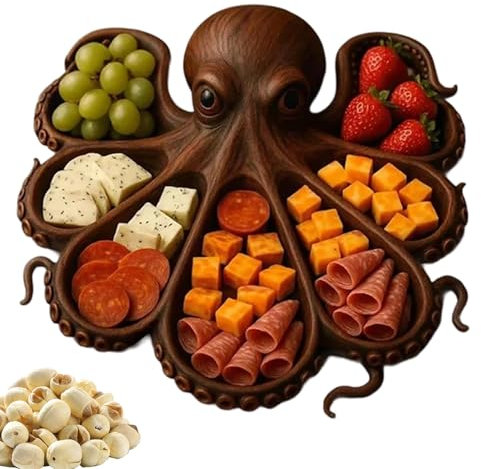 Plato de charcutería de pulpo, tabla de pan de queso temática, bandeja de madera con diseño de Kraken, plato de queso novedoso regalo para amantes de los mariscos y artistas