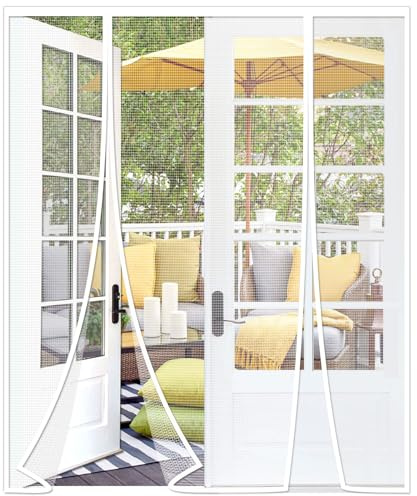 Risareyi Doppia Apertura Laterale Zanzariera Magnetica 320x230cm, Bianco | in Fibra di Vetro Rete Molto Resistente, Tenda Zanzariera Porta Finestra, per Balcone Soggiorno, Chiusura Automatica