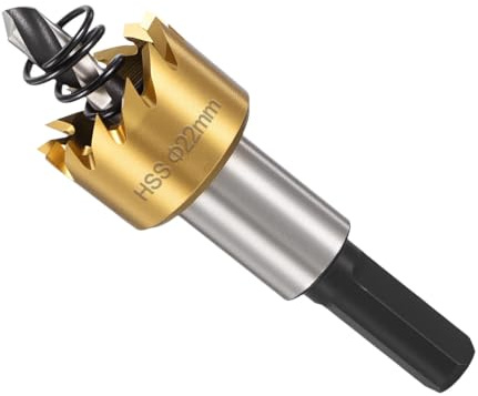 METALLIXITY Hole Saw 22mm 7/8 M35 High Speed Steel for Metal Gold | Hole Cutter with Center Drill Bit, Hex Key and Spring for Thin Stainless Steel Plates